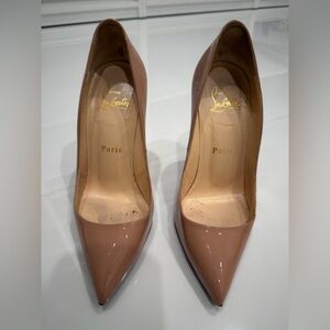 Christian Louboutin Patent Leather Pointed-Toe Pumps in Nude Brown